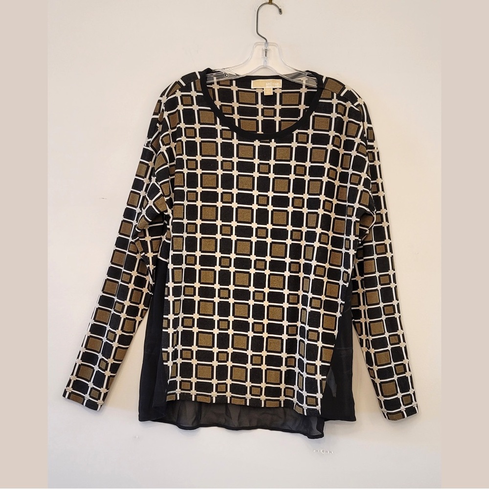 Michael Kors Beautiful olive green black,white square and shear size large top